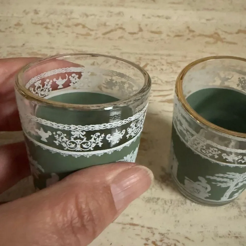 Set of Jeanette glass hellenic Wedgwood shot glasses + sorbet cup green